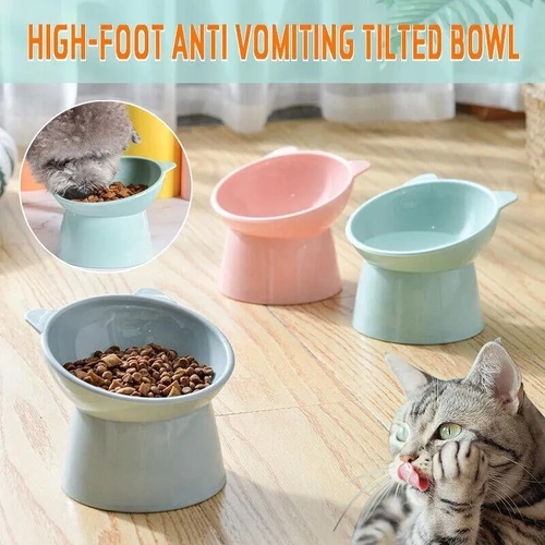 Elevated Pet Bowl Cat Dog Feeder Food Water High-Foot Anti Vomiting Tilted Bowl