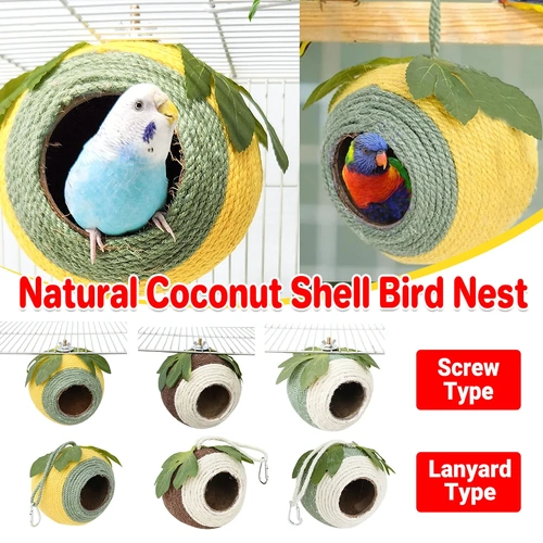 Bird Nest Parrot Nest Coconut Shell Braided Twine Colourful Cage Hanging Bed