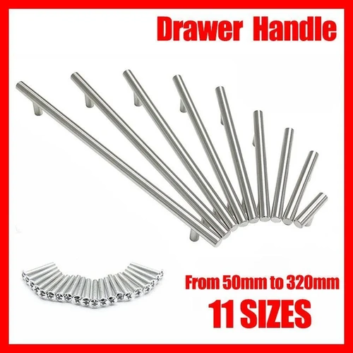 5pcs Silver Kitchen Cabinet Door Handles Stainless Steel Door Drawer Pull T Bar