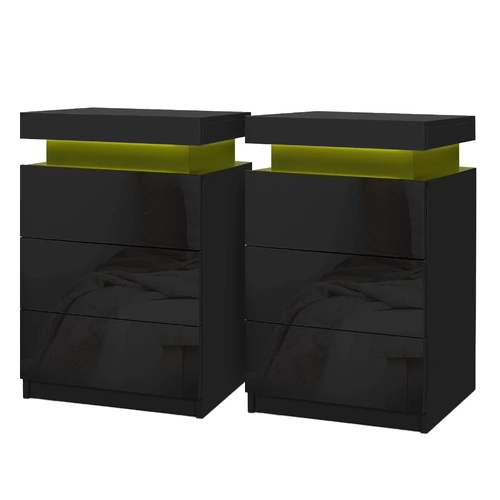 Artiss 2X Bedside Table LED 3 Drawers