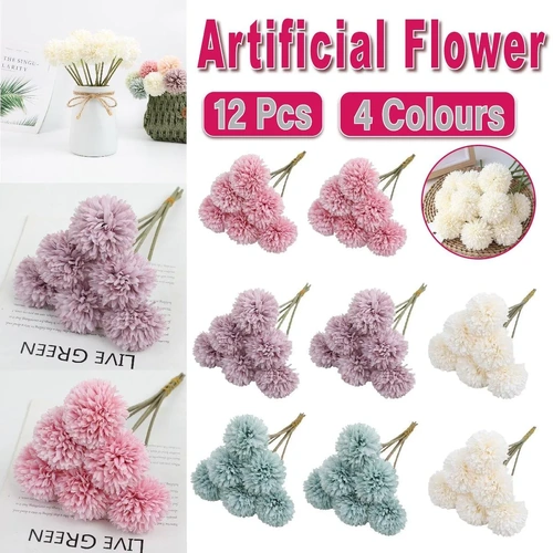 12pcs Artificial Dandelion Fake Flower Simulation Arrangement Desktop Decoration