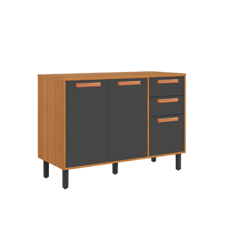 Base Kitchen Wooden Cabinet/Cupboard with 3 Doors + 2 Drawers in Cinnamon Finish