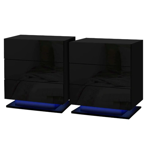 Artiss 2x Bedside Table LED 3 Drawers