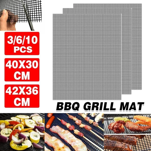 3/6/10PCS Non-Stick BBQ Grill Mat Mesh Liner Cooking Barbecue Sheet Baking Pad