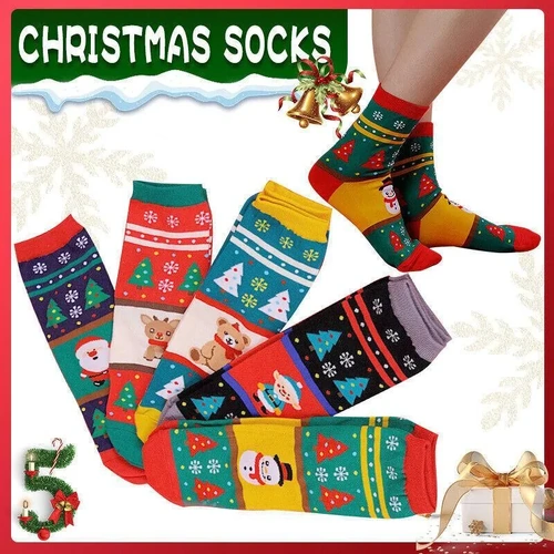 Christmas Socks Santa Reindeer Snowman Pattern Xmas Party Gift Stockings
