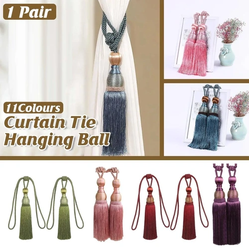 1pair Curtain Tiebacks Hanging Balls Tassel Rope Decorative Curtain Holders