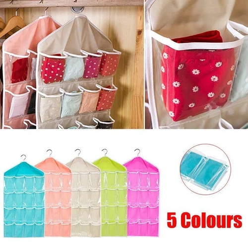 16 Pockets Hanging Wardrobe Storage Organizer Bag for Socks and Underwear