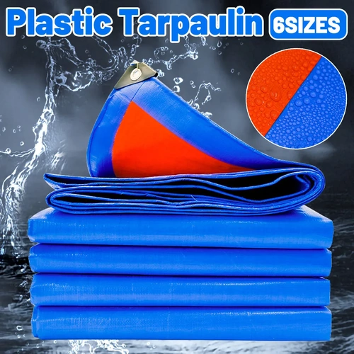 Waterproof Plastic Tarp Cover Heavy Duty Ground Sheet Rainproof Dustproof Blue