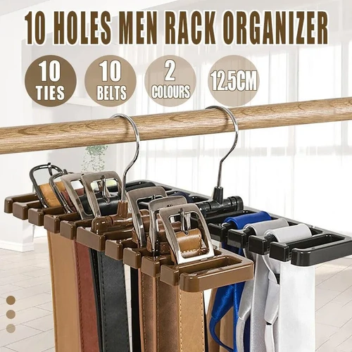 10 Slot Tie and Belt Hanger for Wardrobe Mens Closet Rack Organiser Hook