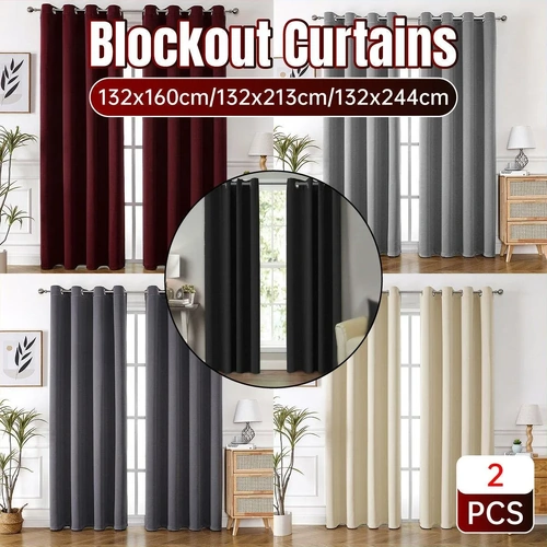 2pcs Semi Blackout Curtain Fabric Solid Colour Home Decor Drapes for Living Room - Dark Grey