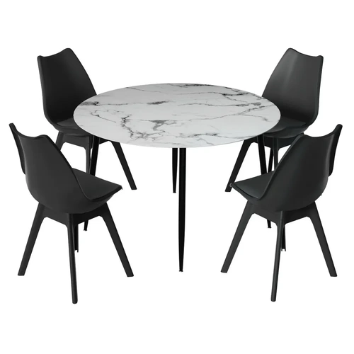 1 Dining Table and 4 Chairs Set Marble
