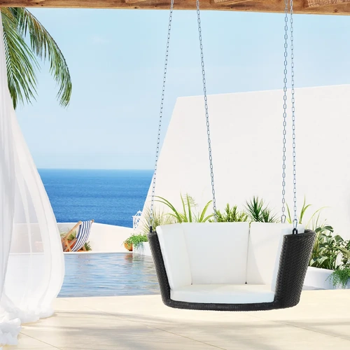 Rattan Porch Swing Chair With Chain Cushion Outdoor Furniture