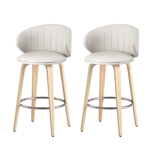 2x Bar Stools Dining Chairs Contoured Leather Wood Stool