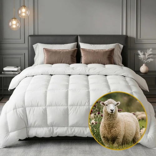 Wool Quilt 800GSM Extra Thick Winter Doona Baffle Box Construction 100% Wool Filling