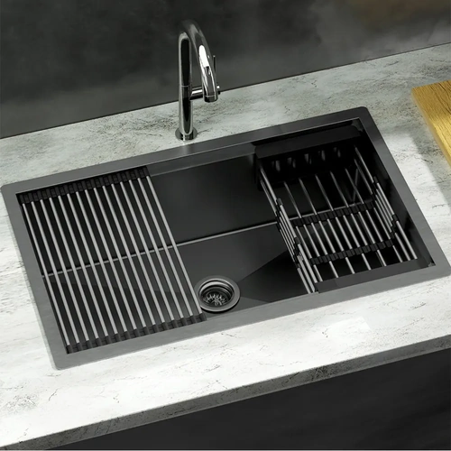 Kitchen Sink Stainless Steel Single Bowl Drain Rack Basket