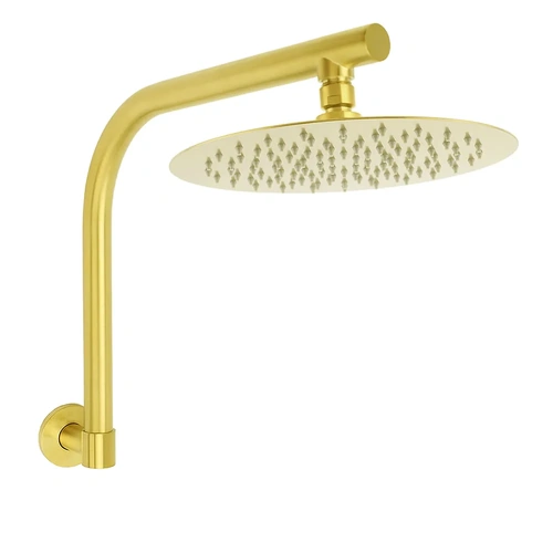Brushed Round Rain Shower Head Swivel Brass Gooseneck Wall Arm Set