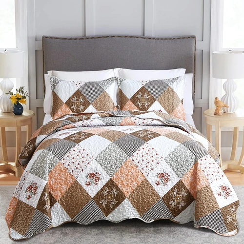 Gleaming rust colo patchwork Bedspread & Pillow Cover Set
