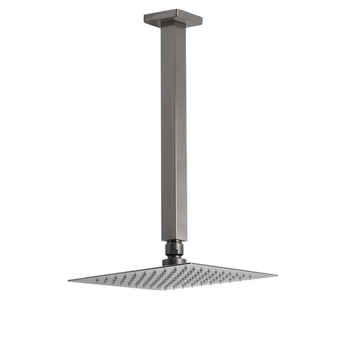 Gun Metal Square Rainfall Shower Head Ceiling Dropper Arm Bath Set Wels