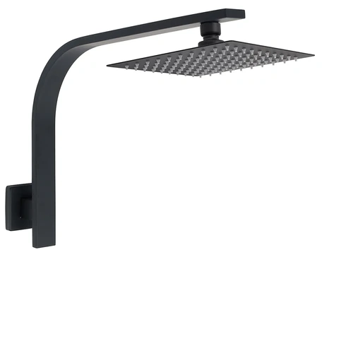 Matt Square Thin Rain Shower Head Gooseneck Wall Arm Watermark