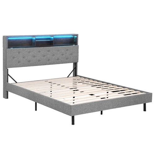 Artiss Bed Frame LED Mattress Base Platform with Storage Shelf Hidden Storage Box