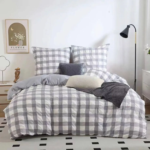 Rylee Grey Check Seersucker Quilt Cover Set