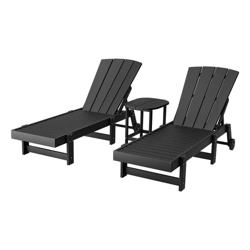 Sun Lounge Lounger Table and Chairs Beach Chair HDPE Patio Outdoor Furniture Wheels