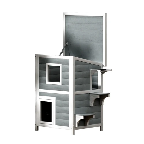 Cat House Outdoor Shelter Rabbit Hutch Wooden Condo Small Dog