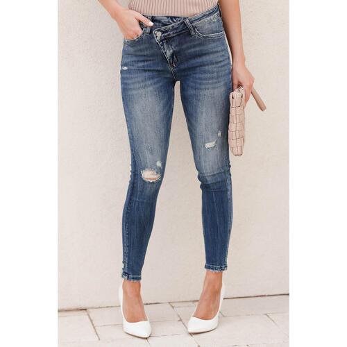Azura Exchange Asymmetric Distressed Skinny Jeans
