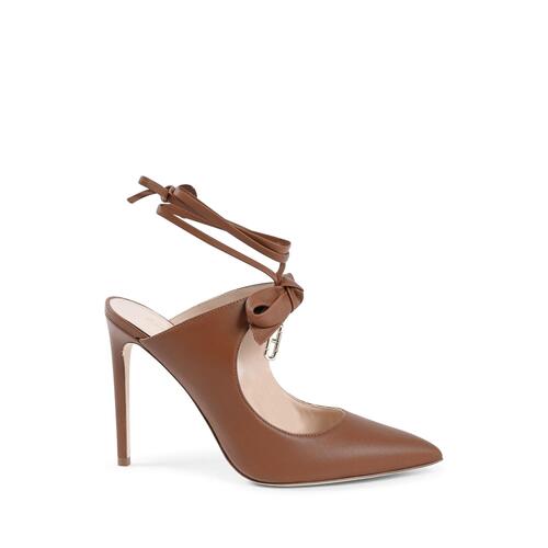 Chic Leather Pointed-Toe Mule with Bow &amp; Gold Hardware