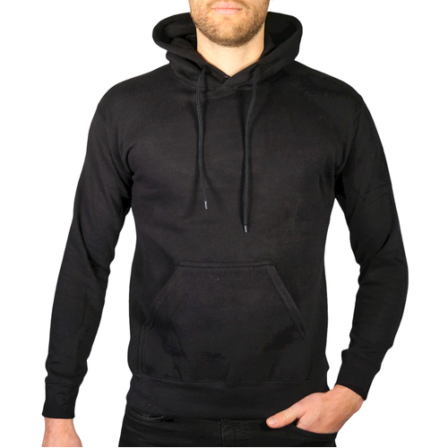 Adult Mens 100% Cotton Fleece Hoodie Jumper Pullover Sweater Warm Sweatshirt - Black