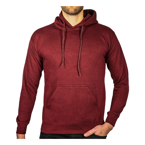 Adult Mens 100% Cotton Fleece Hoodie Jumper Pullover Sweater Warm Sweatshirt - Maroon/Burgundy