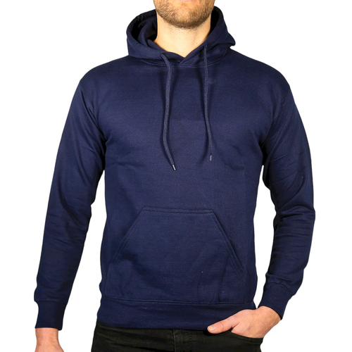 Adult Mens 100% Cotton Fleece Hoodie Jumper Pullover Sweater Warm Sweatshirt - Navy