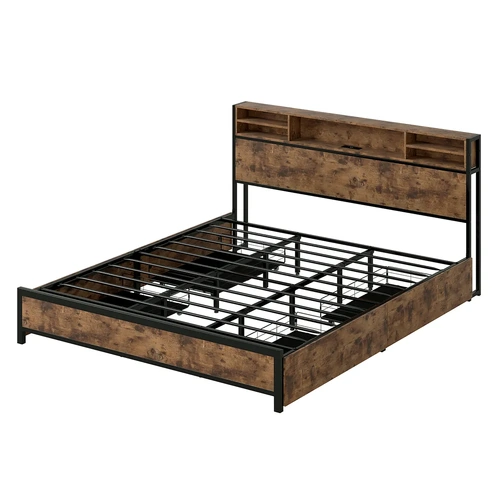 Bed Frame Industrial Storage LED Charing
