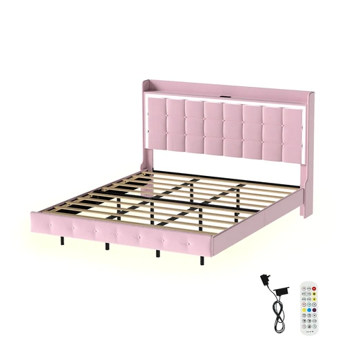 Floating Bed Frame LED Headboard USB