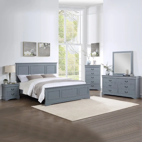 Bedroom Suite in Solid Wood & MDF Size Grey Colour Bed, Bedside Table, Dresser & Tallboy