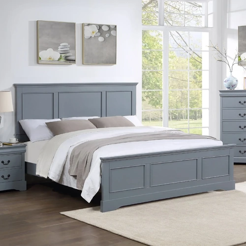 Bedroom Suite in Solid Wood & MDF Size Grey Colour Bed, Bedside Table & Tallboy