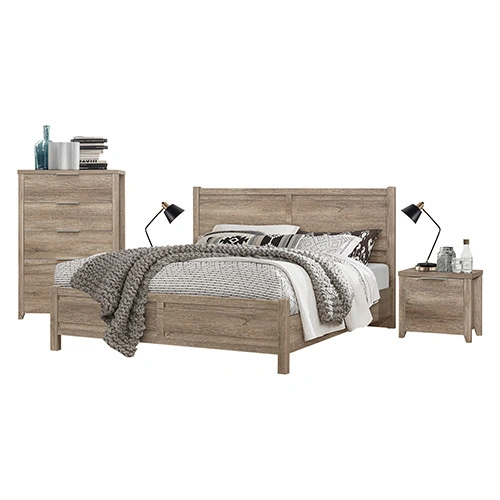 Bedroom Suite Wood Like MDF Structure Bed, Bedside Table & Tallboy