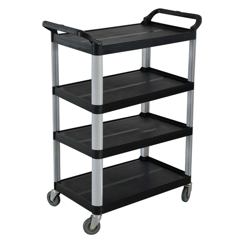 4 Tier Food Trolley Portable Kitchen Cart Multifunctional Big Utility Service with wheels 950 x 500 x 1270mm Black