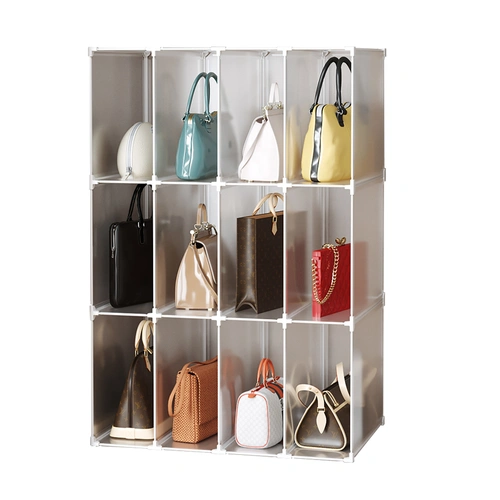 3 Tier Multifunctional PP Plastic Bag Box Portable Cubby DIY Storage Shelving Units Stackable Handbag Purse Organiser.