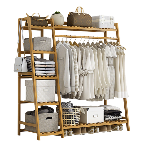 Portable Garment Rack Coat Garment Stand Bamboo Rail Hanger Airer Closet.