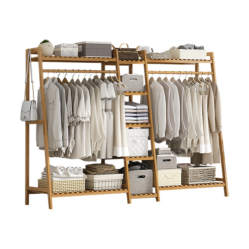 Portable Garment Rack Coat Garment Stand Bamboo Rail Hanger Airer Closet.