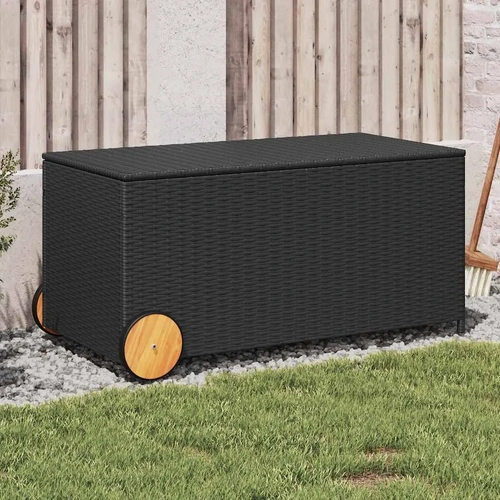 Garden Storage Box with Wheels Poly Rattan