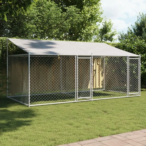 Dog Crate with Roof and Doors Galvanised Steel