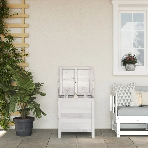 Garden Storage Box White Solid Wood Fir