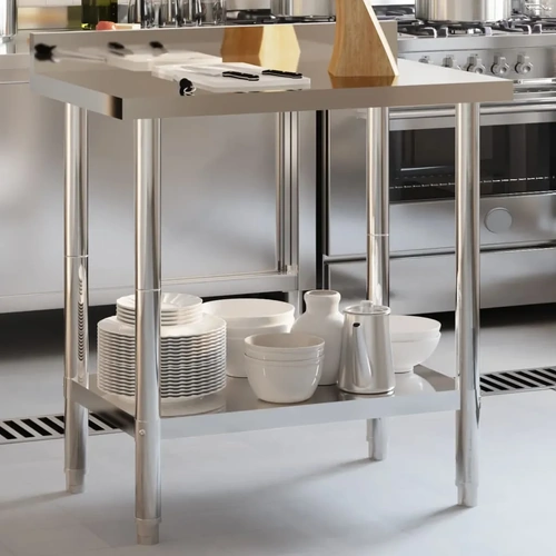 Kitchen Work Table with Backsplash Stainless Steel