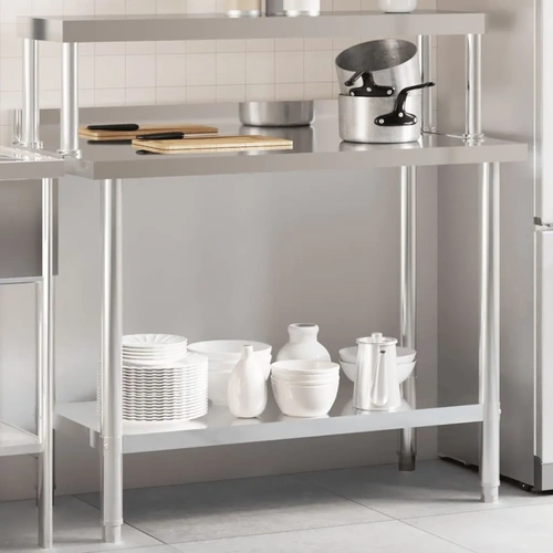Kitchen Work Table with Overshelf Stainless Steel