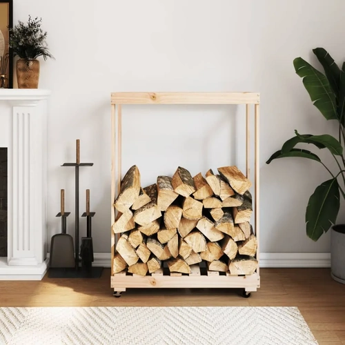 Log Holder with Wheels Solid Wood Pine
