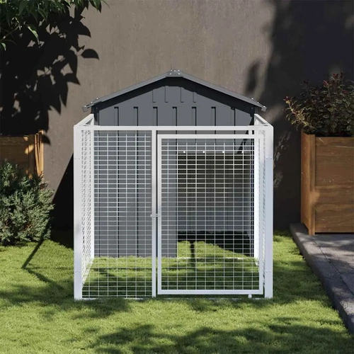 Dog House with Run Anthracite Galvanised Steel