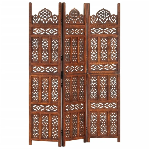 Hand Carved 3 Panel Room Divider Solid Mango Wood