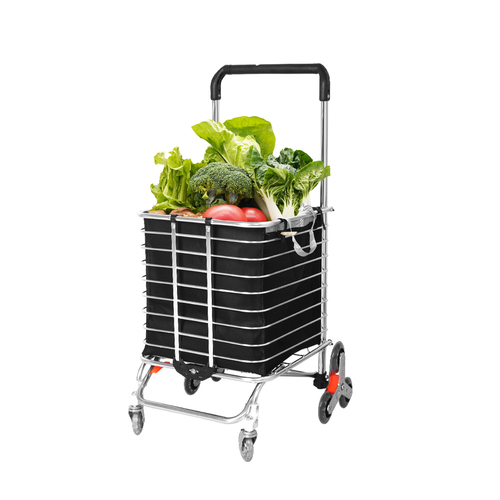 Foldable Shopping Cart Trolley Basket Luggage Grocery Portable Black 40L w/Wheel